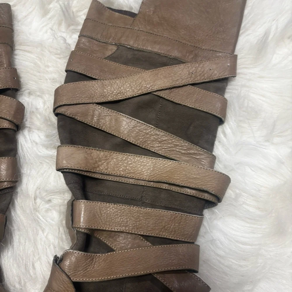 Dolce Vita Strappy Bandage Leather Knee High Heeled Boots size 6.5